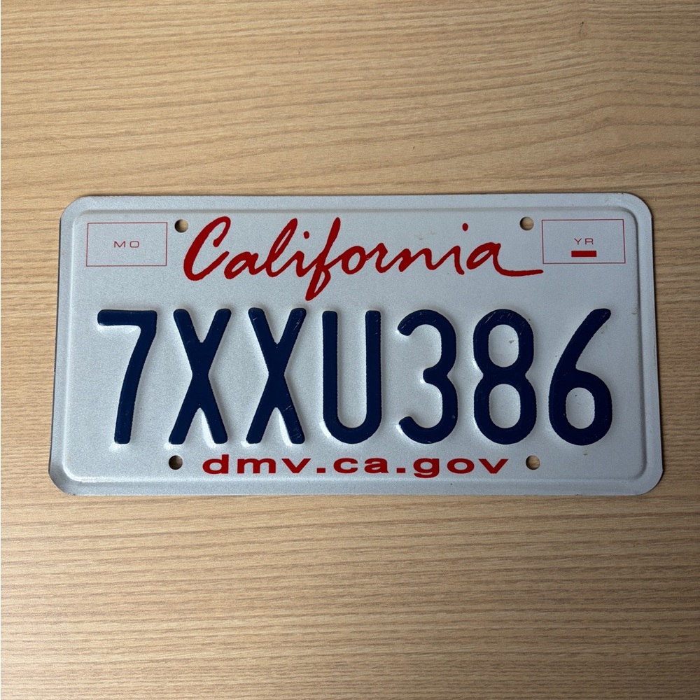 California License Plate Metal Sign - White, Red & Navy
